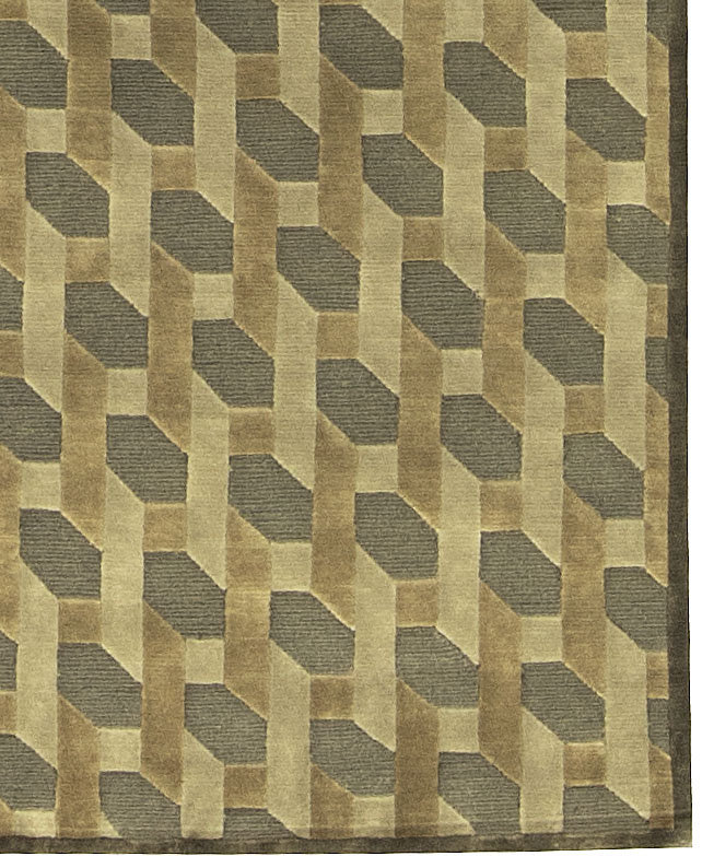 Indian Wool Geometric Area Rug, Rectangle 4'7" x 6'8"