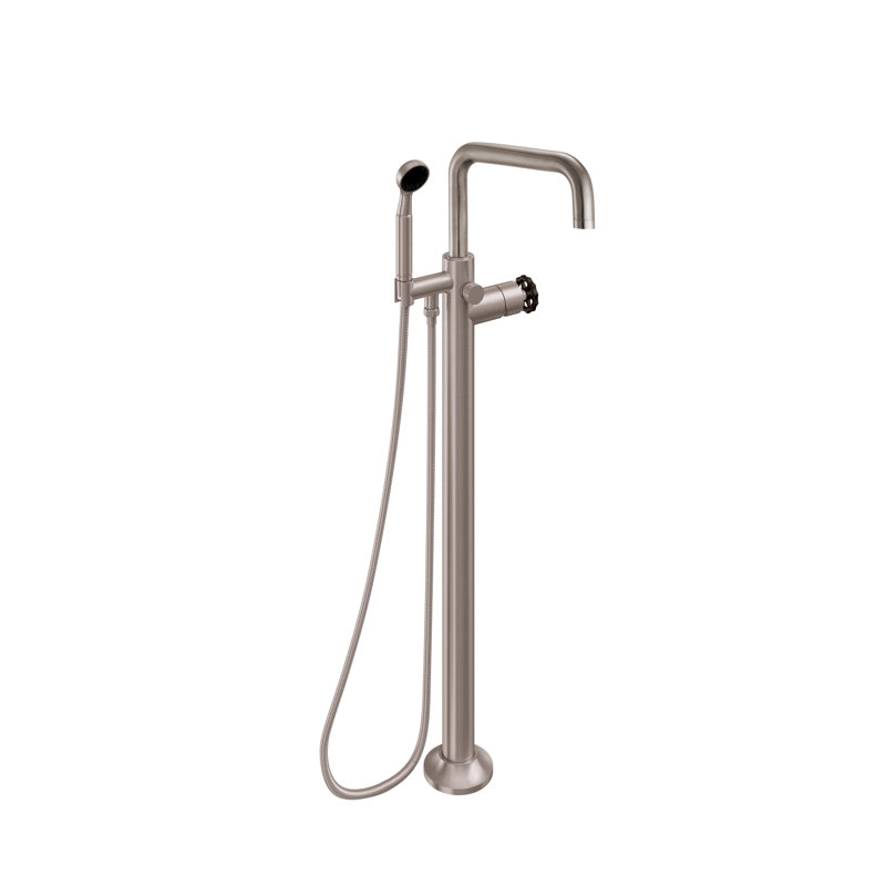 Descanso Tub Filler with Diverter, Satin Nickel/Black, Cross Handle
