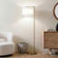 Lampe sur pied à DEL dorée 60 po Montage avec abat-jour tambour en tissu blanc, ampoule incluse-183064411-266565200