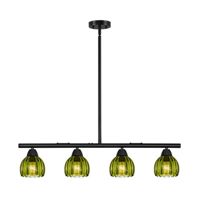 Lustre linéaire moderne à 4/6 lumières avec abat-jour en verre vert pour salle à manger