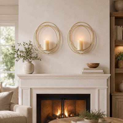 2-Piece Metal Wall Candle Sconce Set, Foldable Trays
