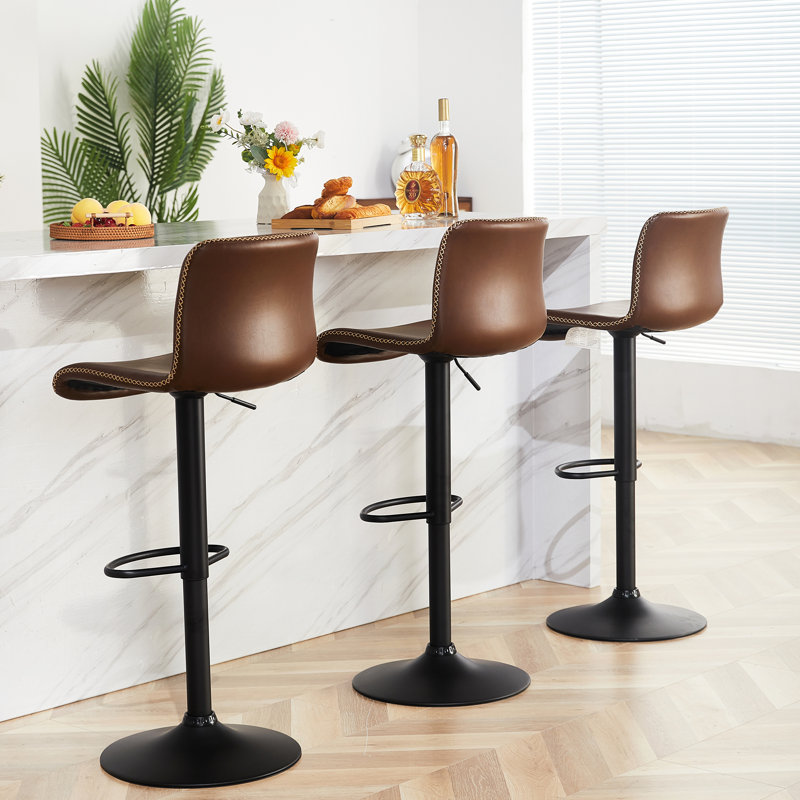 Lolar Swivel Bar Stools Set, Counter Height Bar Stools with Back, Adjustable Bar Stools 24" to 32", Faux Leather Bar Stools for Kitchen Island