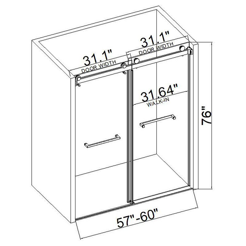 60" Frameless Sliding Glass Shower Door with Nickel Finish
