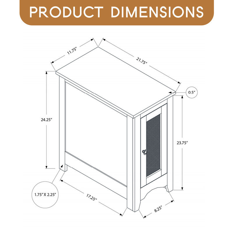 Table d'appoint étroite avec porte grillagée en métal, table d'appoint 11,75 po x 21,75 po