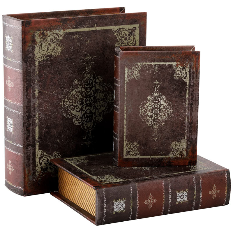 Vintage Floral Pattern Wooden Decorative Book Boxes Set of 3