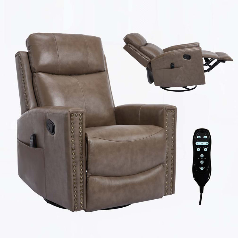 Fauteuil inclinable manuel pivotant en cuir avec massage thermique, Rouge