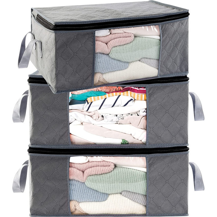 100L Large Capacity Clothes Storage Bag,3 Packs Foldable Closet Organizers  For Comforters, Blankets, Bedding, Clothes Storage Bins With Reinforced