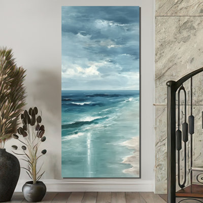 Coastal Waves In Blue And White Tones - Coastal Canvas Print, White Coastal Wall Art