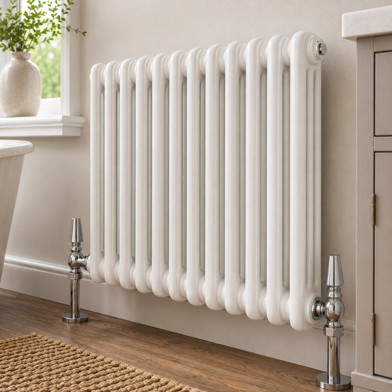 Uxbridge Horizontal Traditional Colosseum Radiator, 600mm H x 605mm W x 130mm D, White