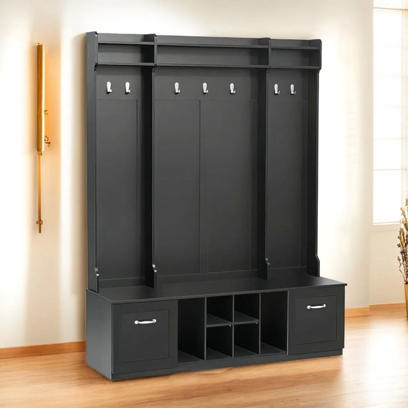 Banc de vestibule 5-en-1 avec portemanteau, Noir
