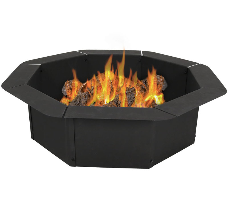 38" Black Steel Octagonal Wood-Burning Fire Pit Ring