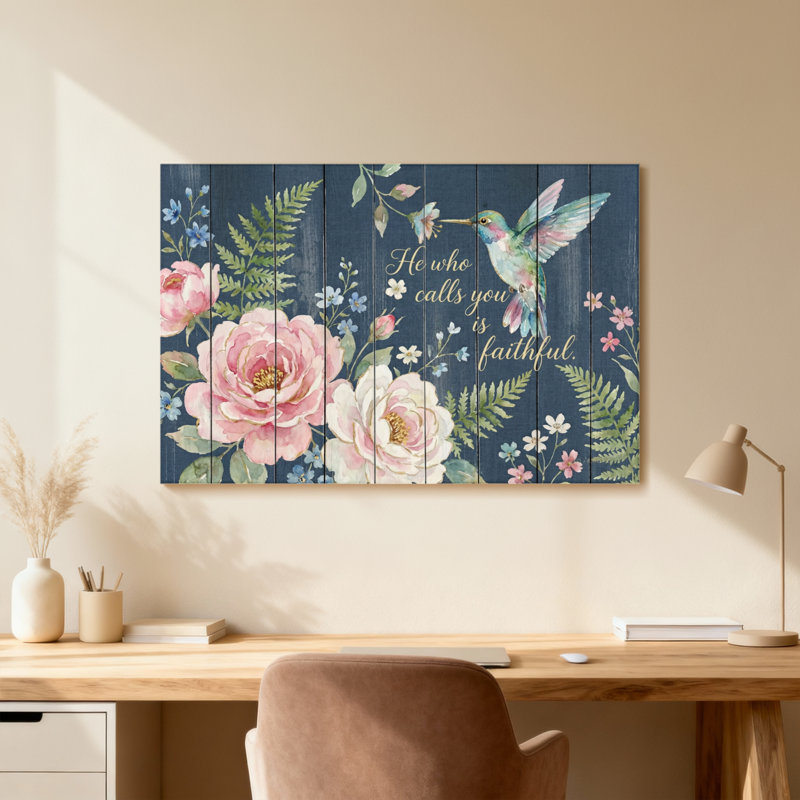 Impression florale sur bois de colibri, H 12 po x l 18 po, Toile tendue, Ne s’applique pas