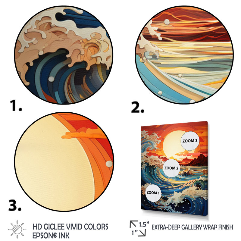 Impression sur toile Coastal Sunrise Reflections Papercut I - Paysage et nature, H 20 po x l 12 po x P 1 po, Toile tendue