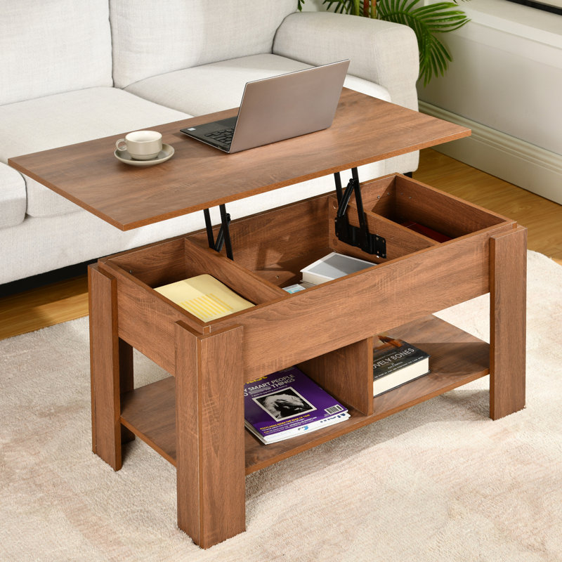 Elot Lift Top Coffee Table, Brown Wood/Brown