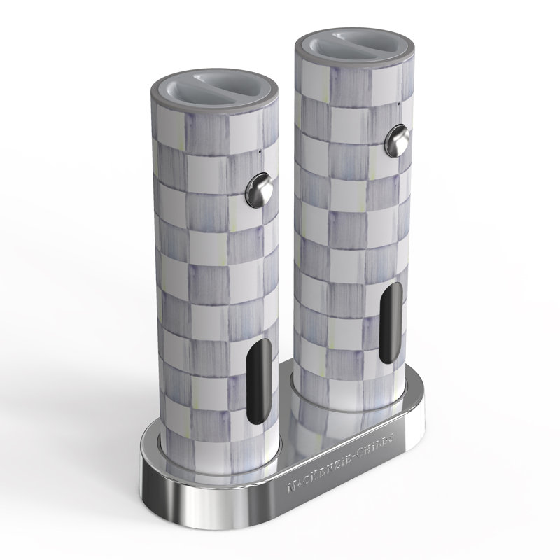 Mocha Check Electric Salt & Pepper Grinder Set, Gray/White