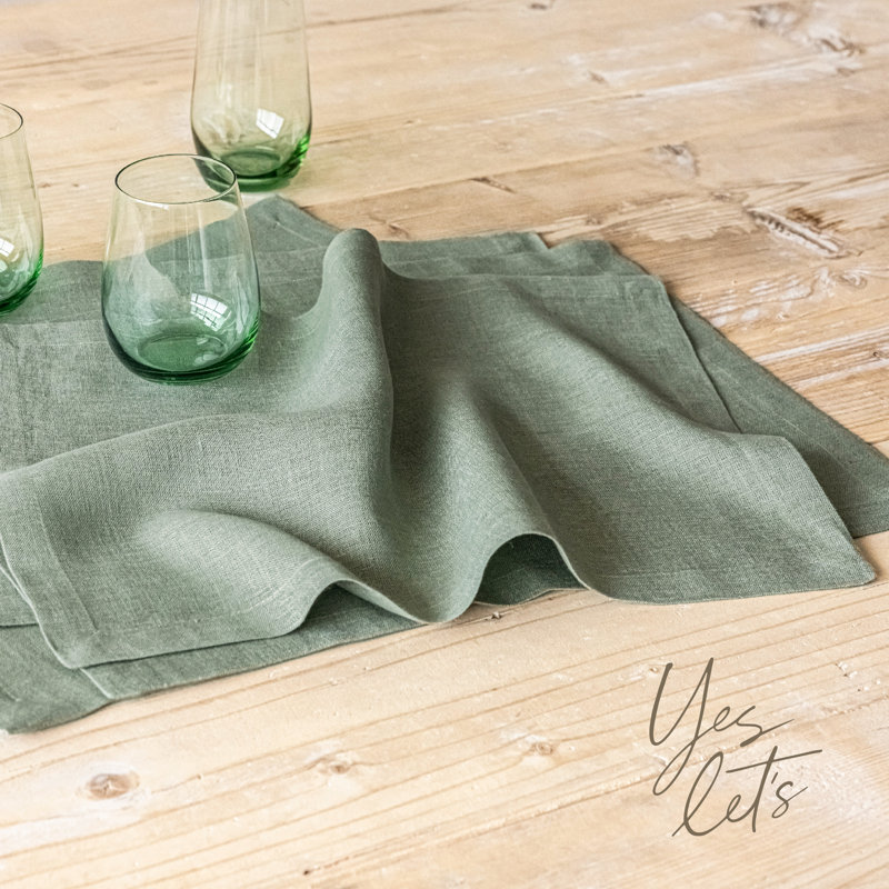 Over&Back 100% Linen Woven Placemats, Set of 4, Green