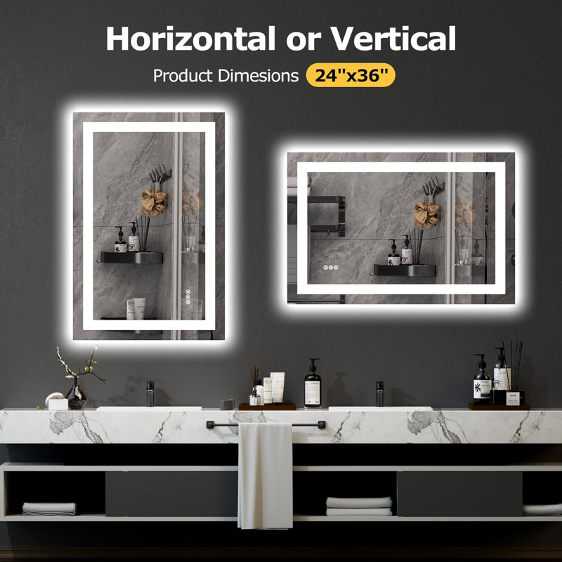 LED Bathroom Mirror With Lights Wall Vanity LED Mirror Stepless Dimmable,Dual Front Lights And Backlight,Anti-Fog,Bathroom Memory Smart Mirror