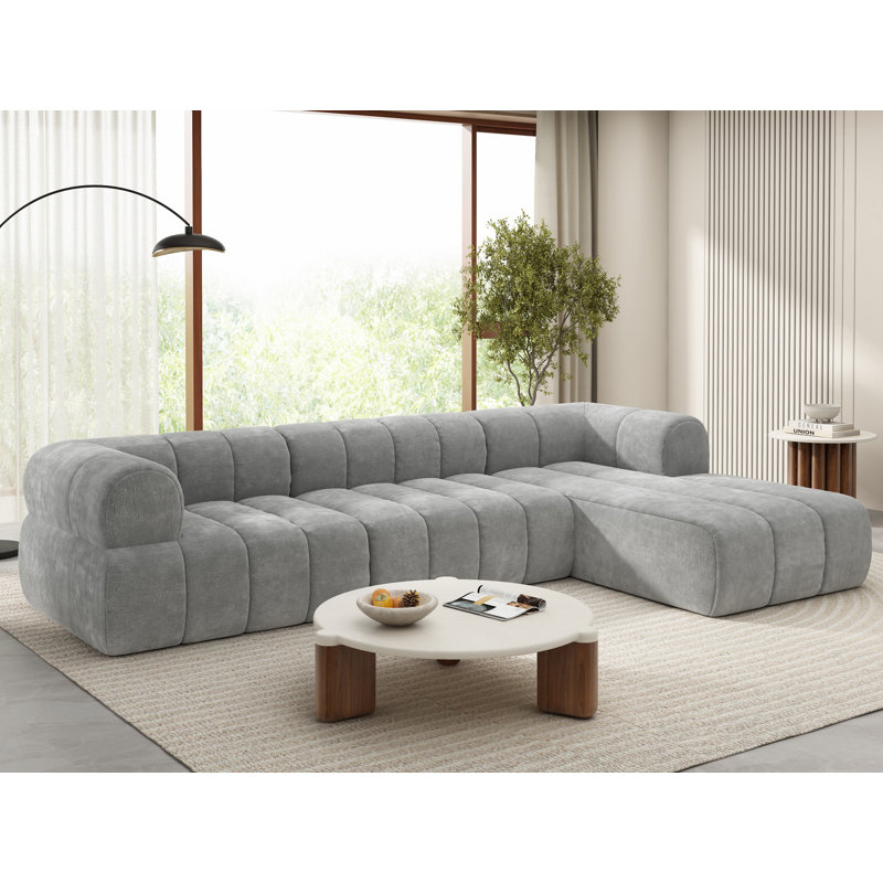 Canapé modulaire en L rembourré, Polyester gris