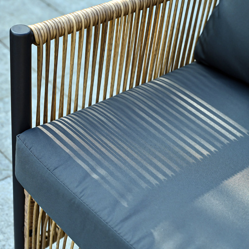 Ensemble de canapé d'extérieur en osier 2 places avec coussin gris et table