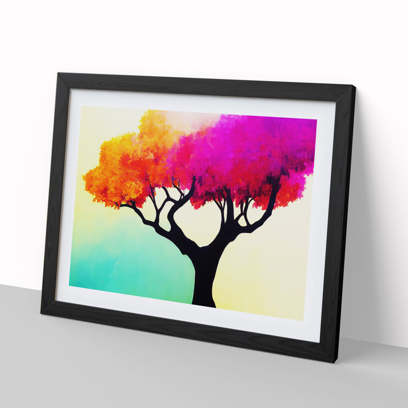 Enthralling Colourful Tree Abstract - Single Picture Frame Painting, Black , 46cm H x 64cm W x 2cm D