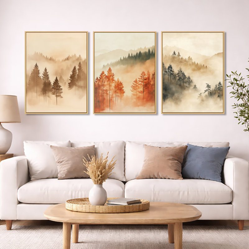 «Sand Forest Veil - Cream Forest», ensemble de 3 reproductions sur toiles encadrées, 32" H x 72" W