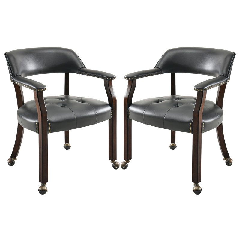 Chaises de salle à manger pivotantes et capitonnées avec roulettes et accoudoirs, 2, Noir, Espresso