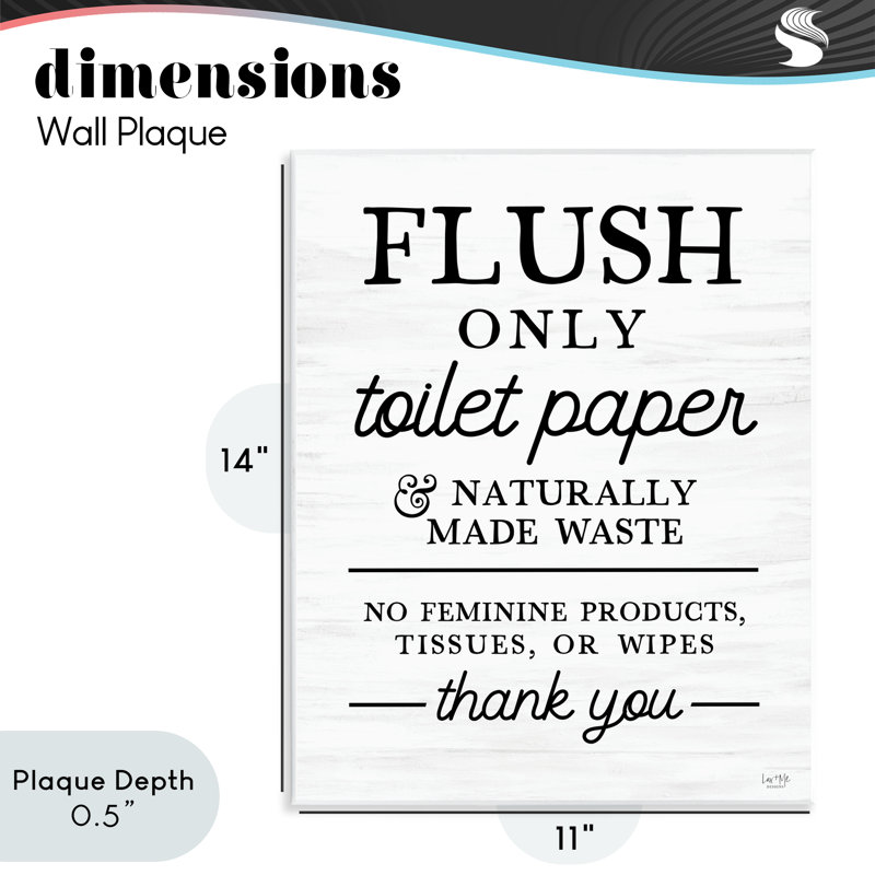 Flush Only Toilet Paper Rules Wall Plaque, design by Lux + Me Designs