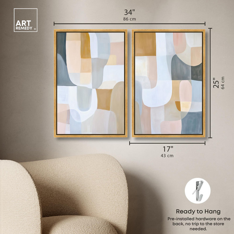Ensemble de 2 reproductions sur toile Harmony , H 25 po x l 17 po, Impression dans un cadre flottant sans passe-parto, Doré
