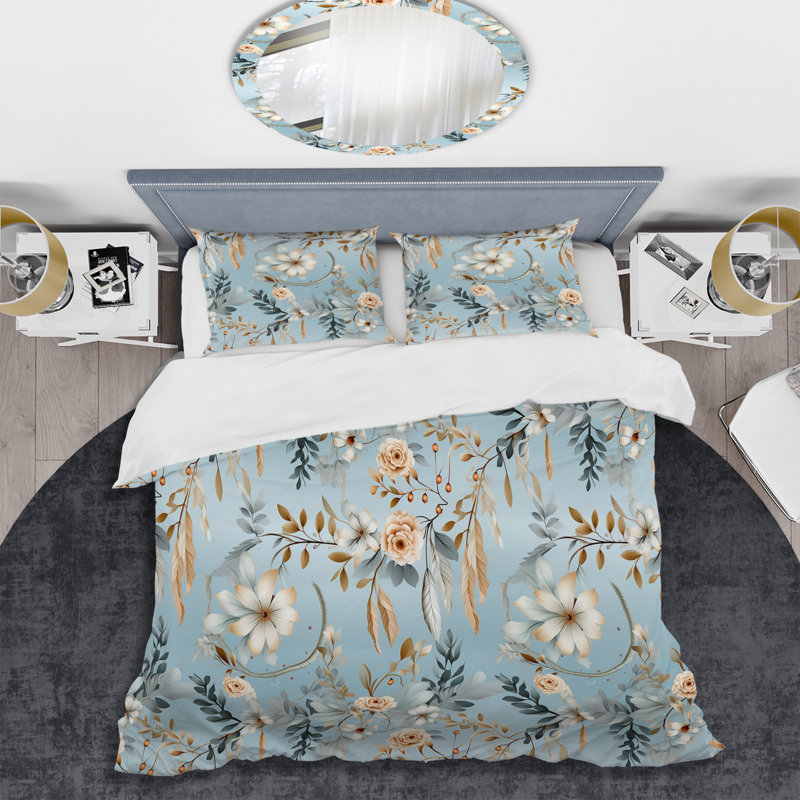 Literie à motif bohème bleu Dreamcatchers, Housse de couette simple + 1 taie décorative stan