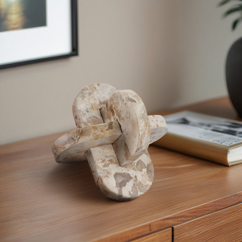 Refined Marble Knot Sculpture for Home Decor - Decorative Object Accent for Office Styling, Living Room or Shelf Decoration Display - Ivory & Tan