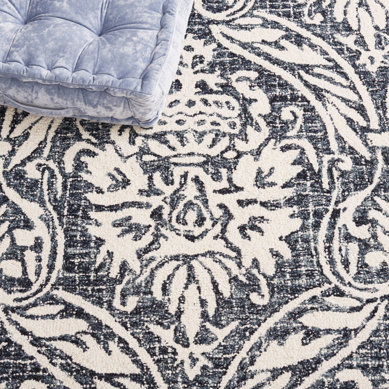 Michiru Abstract Hand Tufted Wool, Cotton Damask Rug, Rectangle 4' x 6'