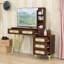 Bureau de coiffeuse en bois avec miroir lumineux, 5 tiroirs et tablettes de rangement-1170610381