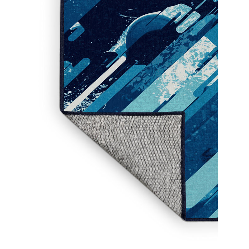 Machine Washable Aguilar Water Polo Action Modern Rug in Blue – Navy Binding, 2x3
