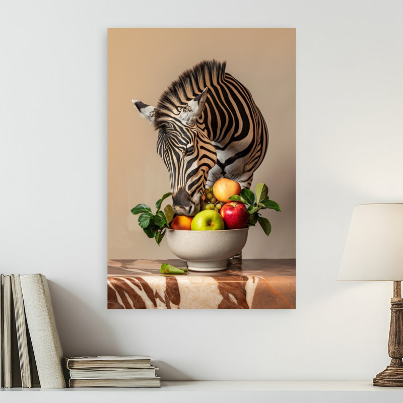 Zebra Fruit Bowl Contemporary Zebra Wall Art Print 1 Piece Wrapped Canvas Wall Art, 60.96cm H x 40.64cm W