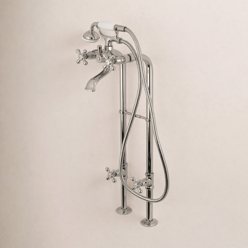 Kingston Brass Kingston Three-Handle 2-Hole Freestanding Tub Faucet with Supply Line and Stop Valve, Polished Nickel