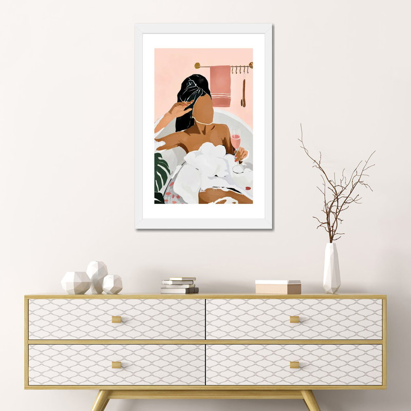 «Unwind» par Bria Nicole - impression d'art graphique, Blanc, H 24 po x l 16 po x P 1 po, Papier encadré blanc