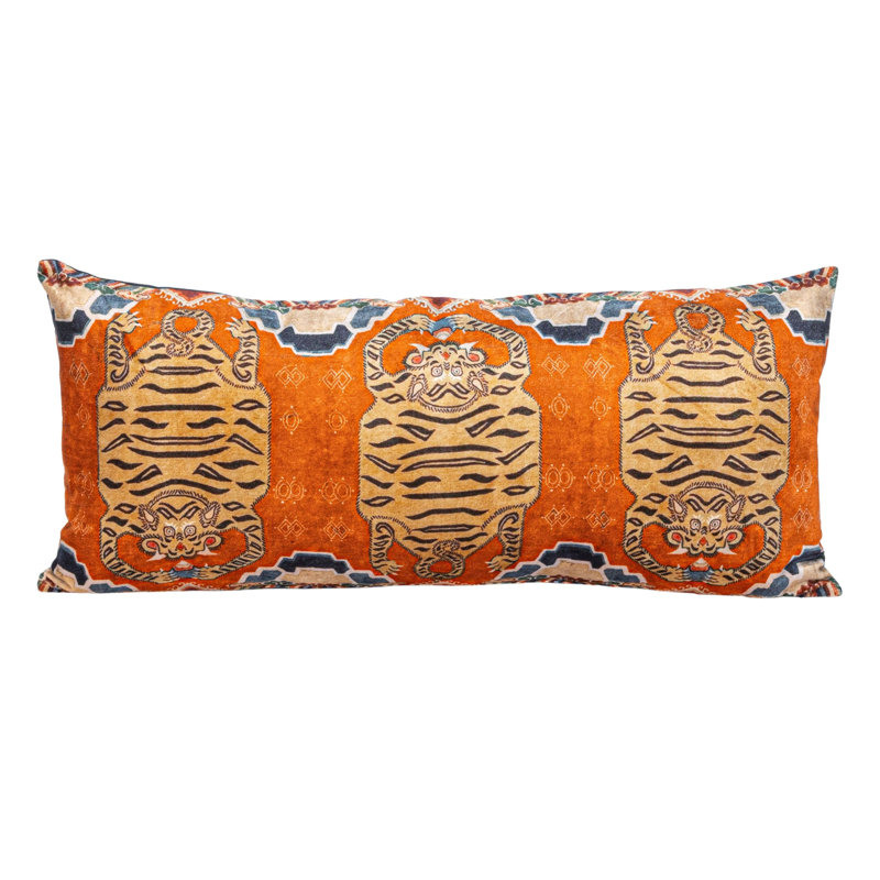 Tibetan Tiger Orange Cotton Velvet Lumbar Pillow