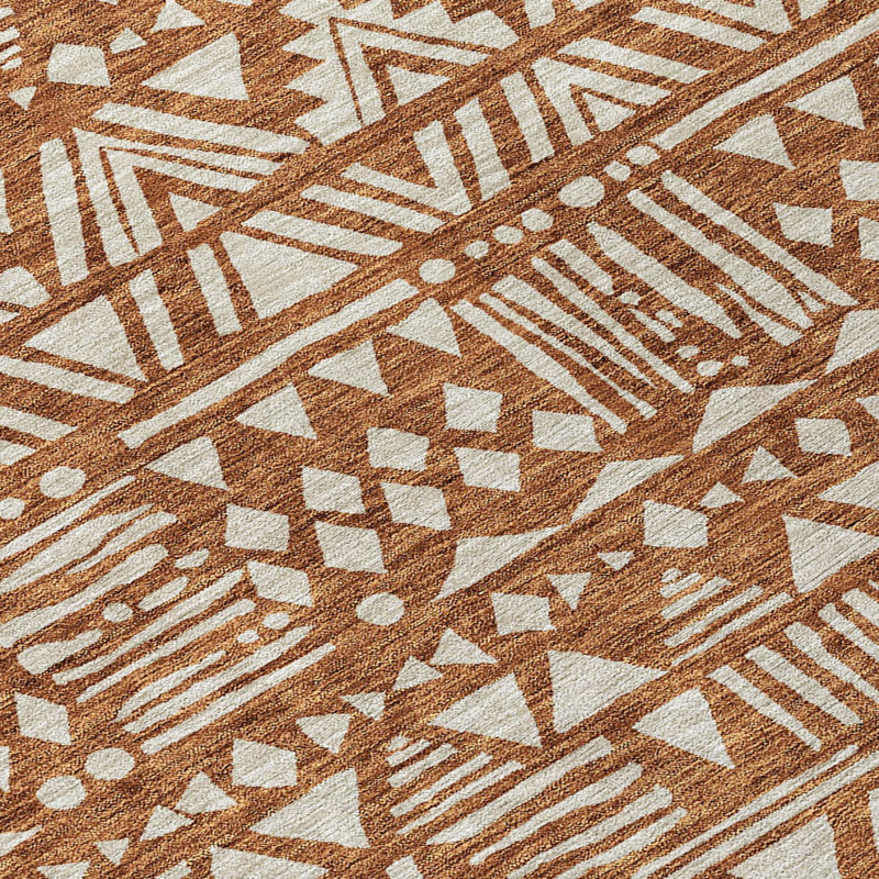 Tapis rond 8 pi Terra Cotta and Beige