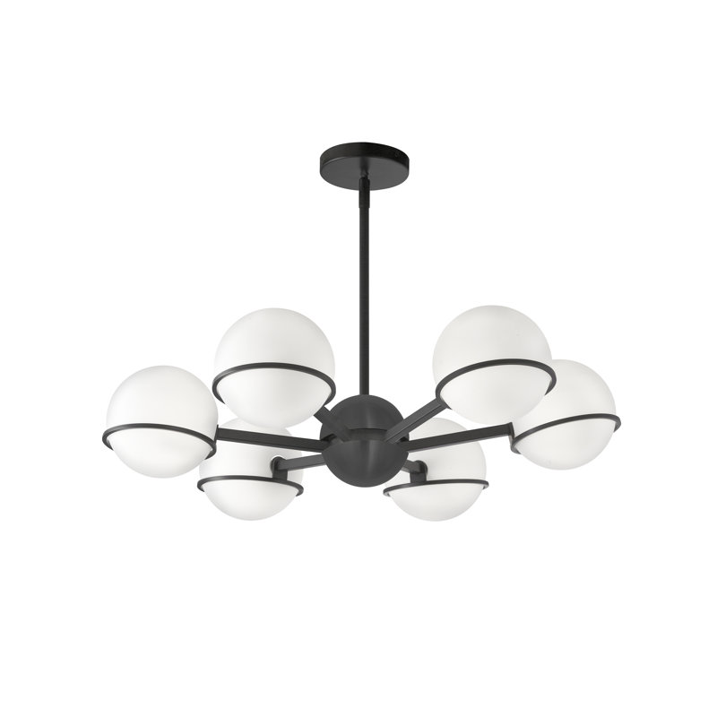 Sofia Modern 28" Black and Brass Chandelier with White Opal Glass