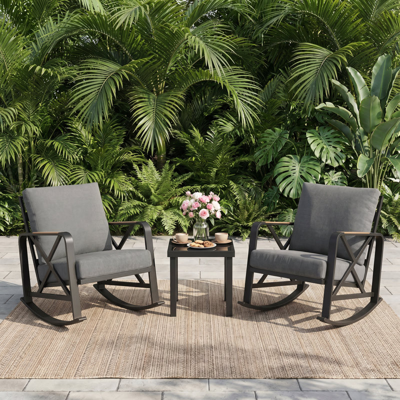 3-Piece Metal Frame Outdoor Conversation Set with Thick Cushions