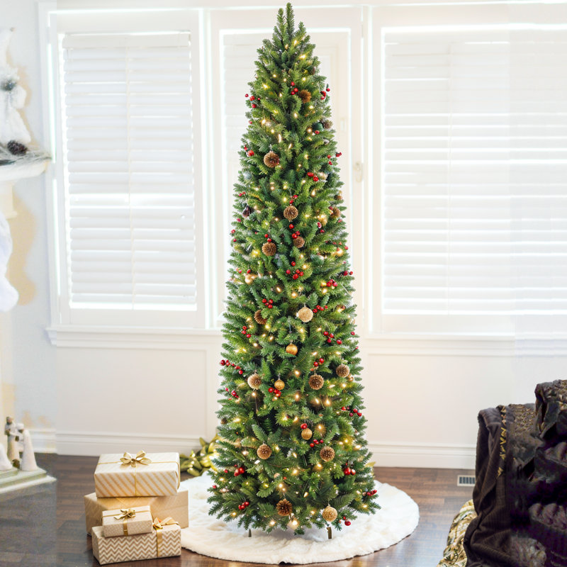 Artificial Slim Christmas Tree Multi-Color LED Lights Dual Color Remote Control, 6'