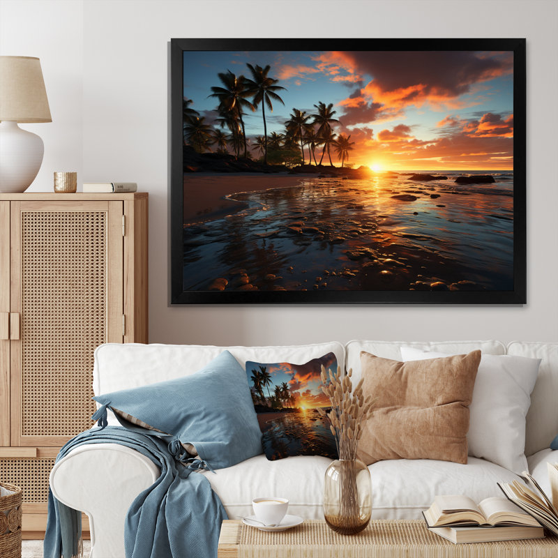 Caraibe Island Sunset V, reproduction d'art sur toile, H 24 po x l 32 po x P 1 po, Cadre photo noir