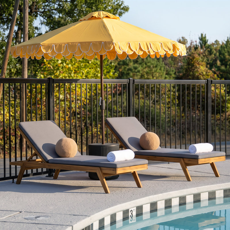 Brayhan Outdoor Acacia Wood Chaise Lounge , Cushion Included, Gray, 2