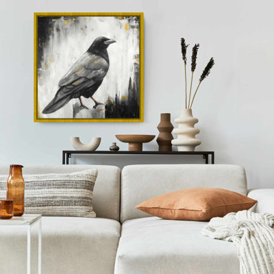 Gray Crow Bird Canvas | Animal Bedroom | Framed Wall Art