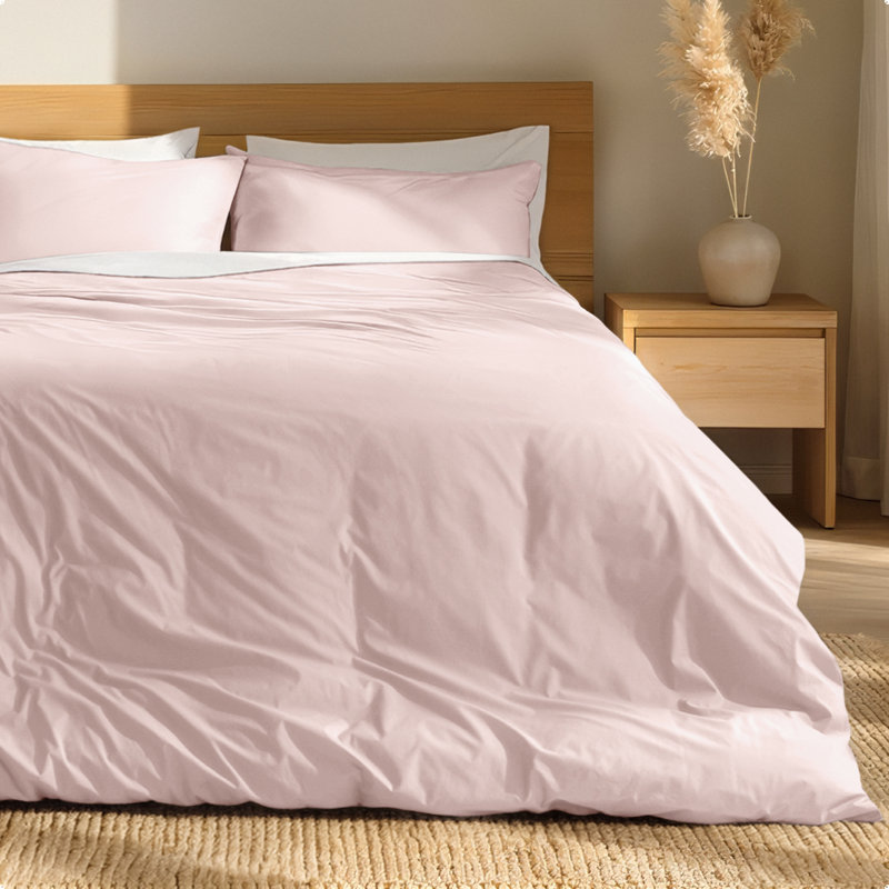 100% Cotton Duvet Set – Crisp Percale Weave – Lightweight & Breathable, Dusty Pink