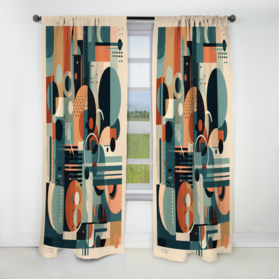 Blue And Orange Minimalistic Artwork II - Minimalism Abstract Blackout Curtain - 1 Panels