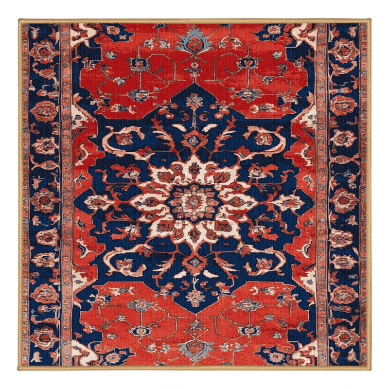 Tapis brun Tabriz lavable à la machine, Carré 5 pi