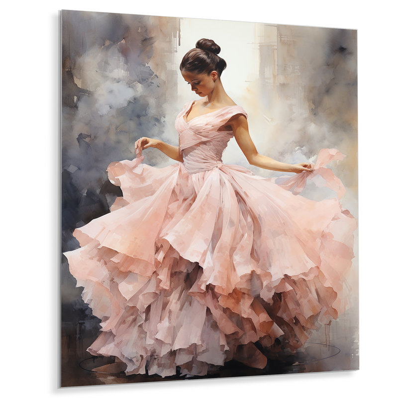 «Rose and White Woman Ballet Solitude III», art mural spirales abstraites en métal, H 32 po x l 24 po x P 1 po