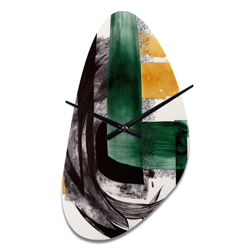 Moderne vert Art déco VI - horloges transitionnelles en métal de forme unique, horloge murale asymétrique verte, Grand
