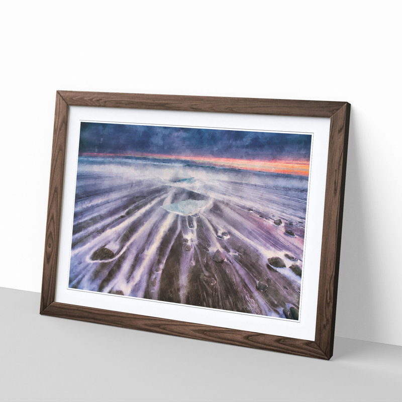 Beach in Iceland - Picture Frame Painting Print, 50cm H x 33cm W x 2cm D, Walnut